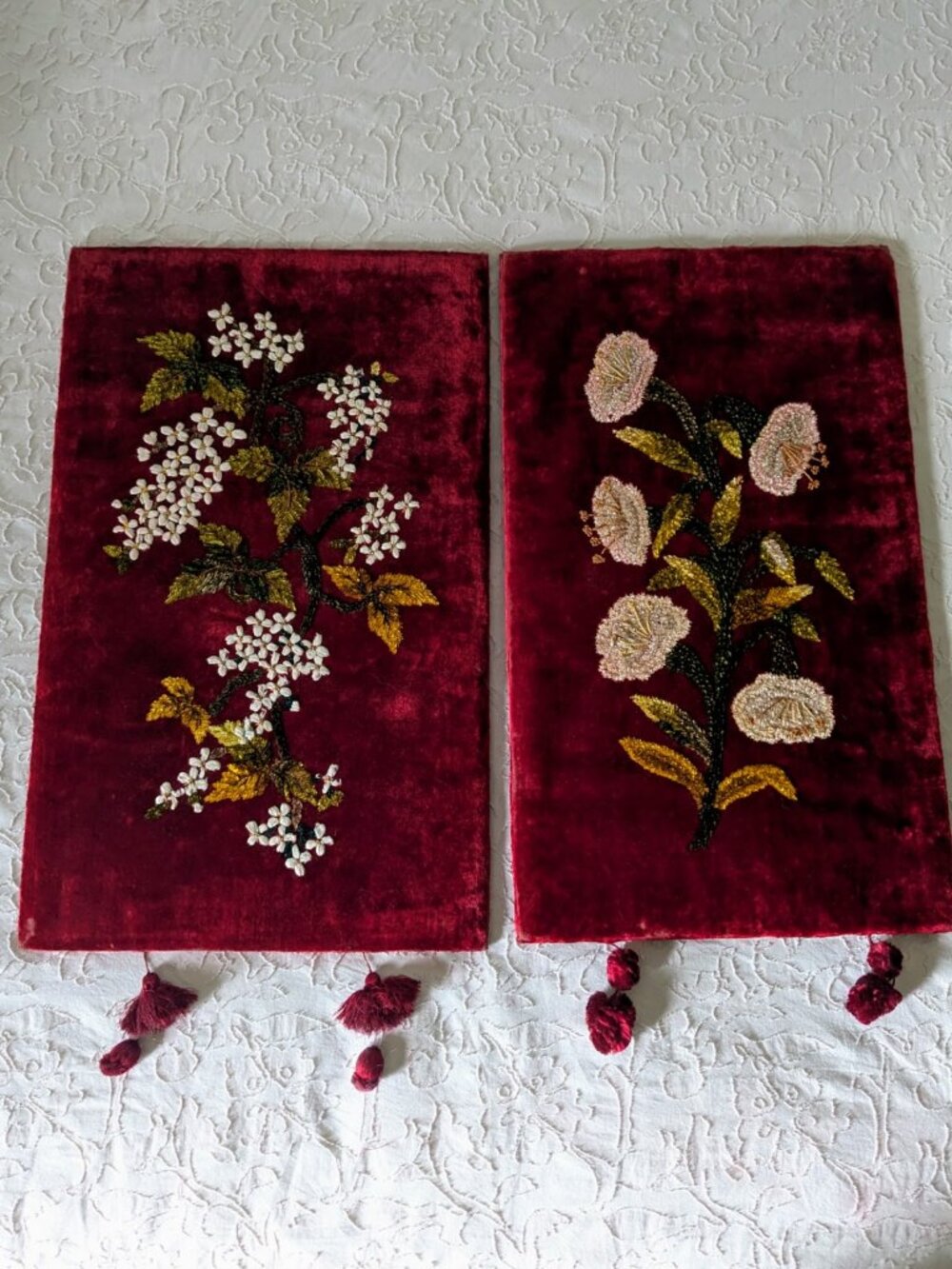 Antique Victorian Embroidered Velvet Wall Hangings